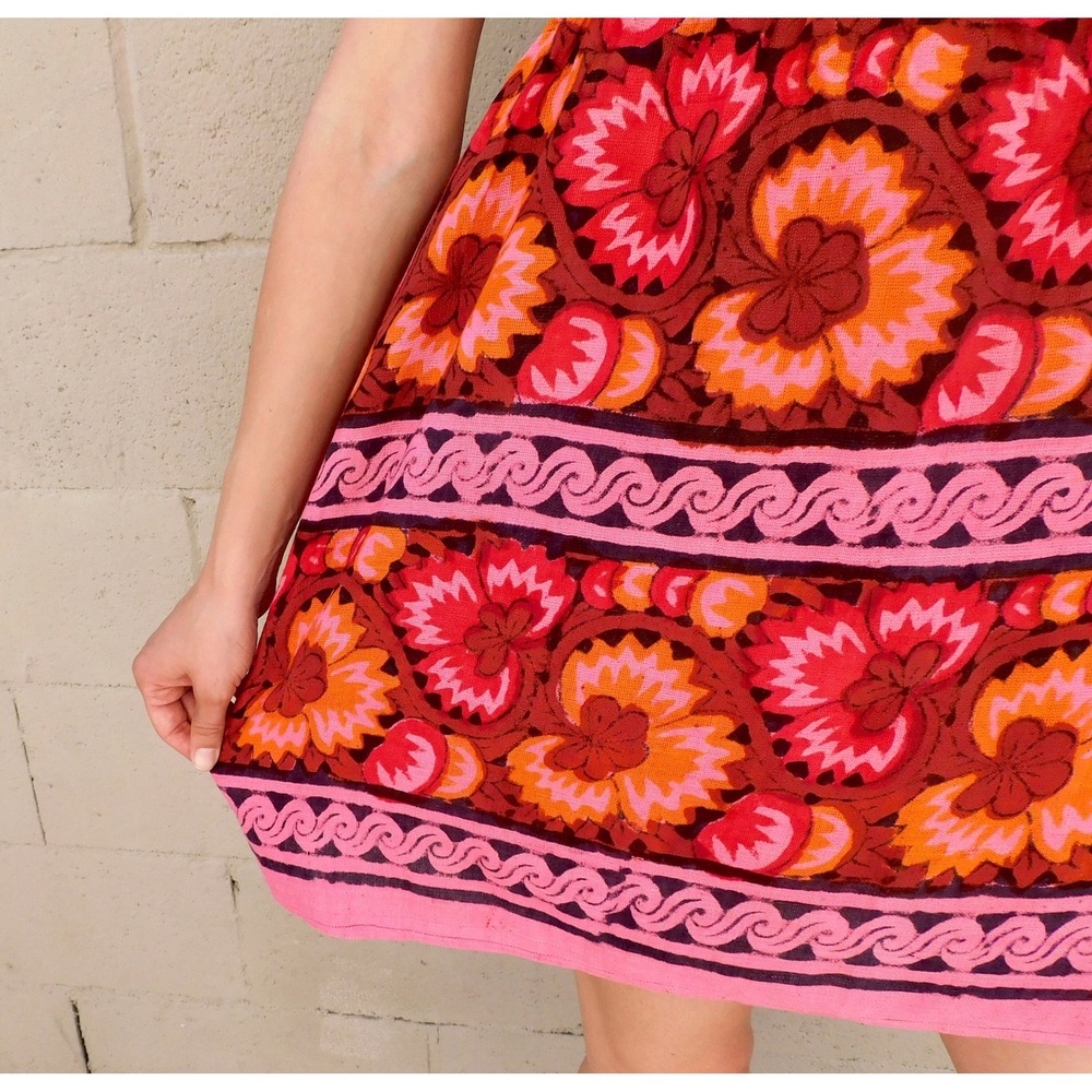Vintage 70s Indian Boho Halter Mini Dress Tunic Pink Deadstock O/S - Picture 6 of 6